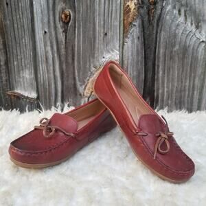 Red Leather Moccasins Clarks Dameo Swing Size 7 Slip On Cushioned Driving Loafer